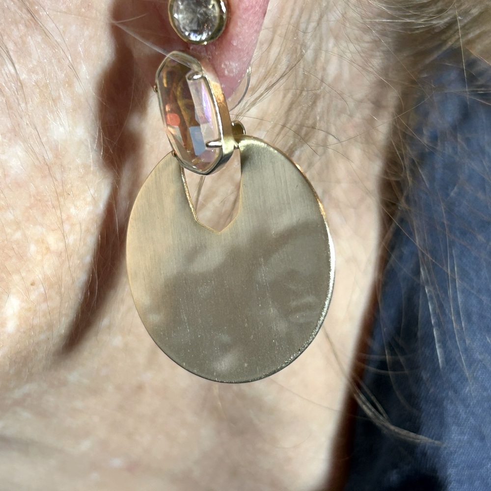 Kendra Scott Silver & Gold mixed tint. Earrings with Lg. Disc and Crystal Beads
